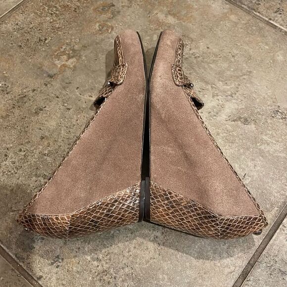 Donald J Pliner Tan Suede Wedge Shoes Womens Size 8.5N Snakeskin Leather - Picture 10 of 12